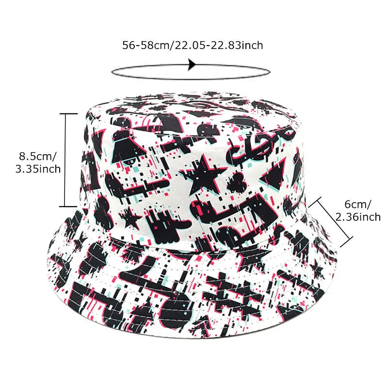 Musical note pattern printing bucket hat in Note colour, dome crown, size M 56-58cm, polyester fabric for sun protection