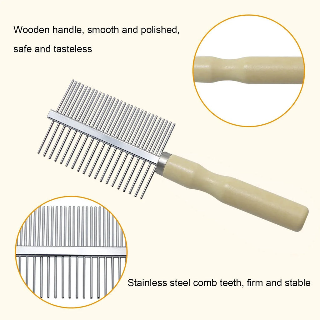 Wooden handle pet grooming comb with smooth round teeth for dogs and cats