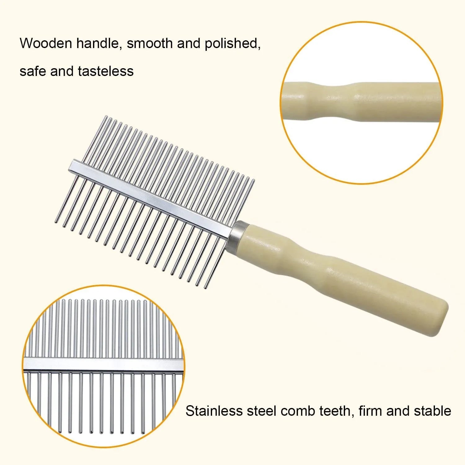 Wooden handle pet grooming comb with smooth round teeth for dogs and cats