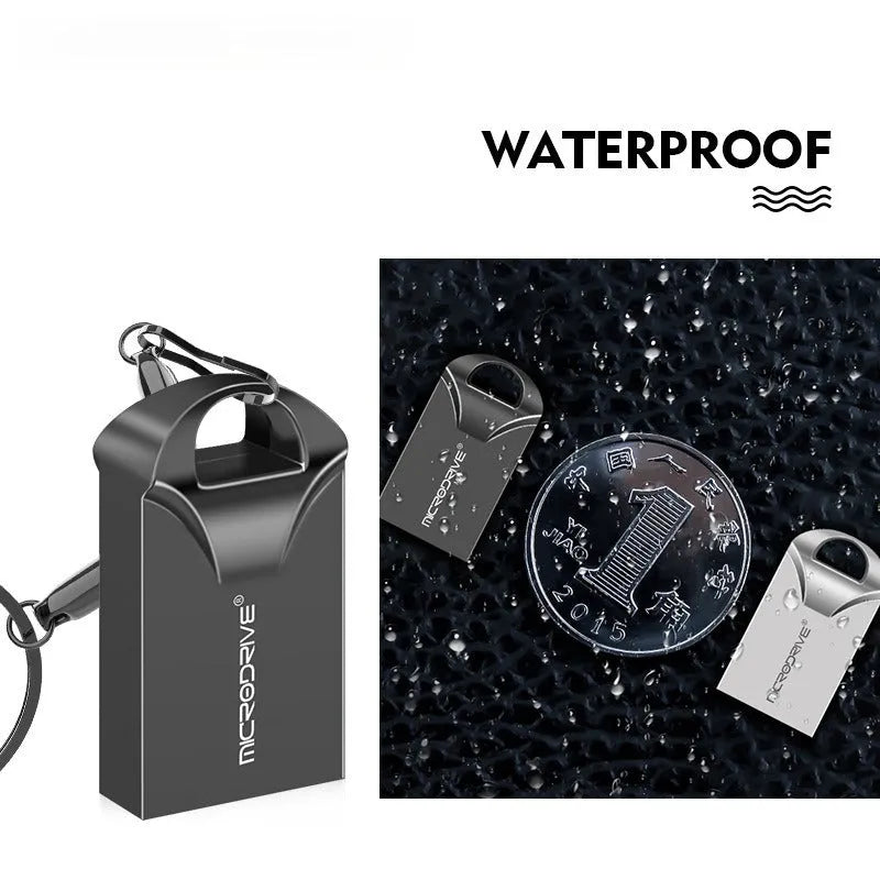 Compact metal USB flash drive in black and silver showing scale with dimensions 23x12x8mm