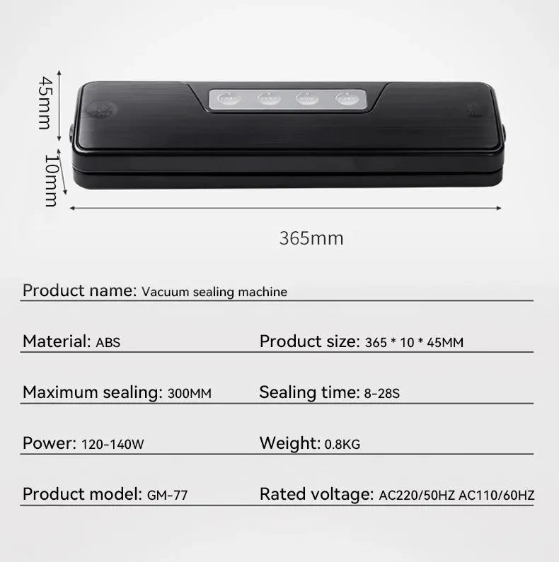 White automatic vacuum sealer machine for household food preservation on a kitchen counter.