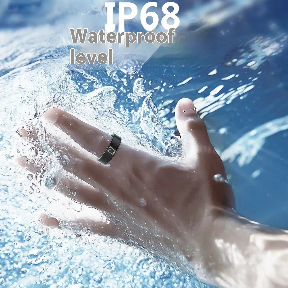 Black ceramic smart ring for heart rate and blood oxygen monitoring on finger
