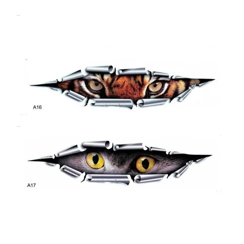 Tiger Eye and Eagle Eye 3D car bumper sticker on vehicle door