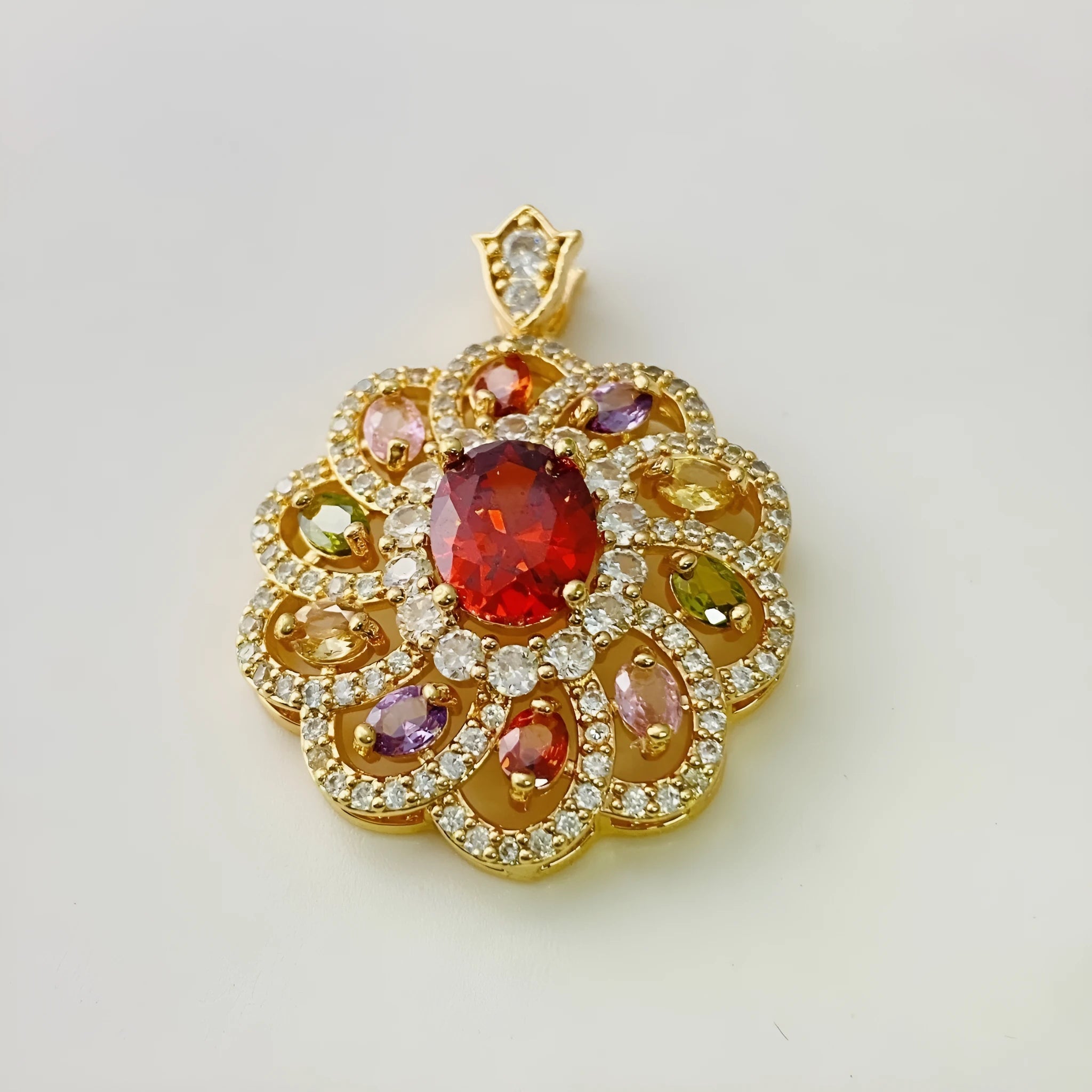 Women's zircon floral pendant necklace with electroplated gold, champagne gold or platinum finish options