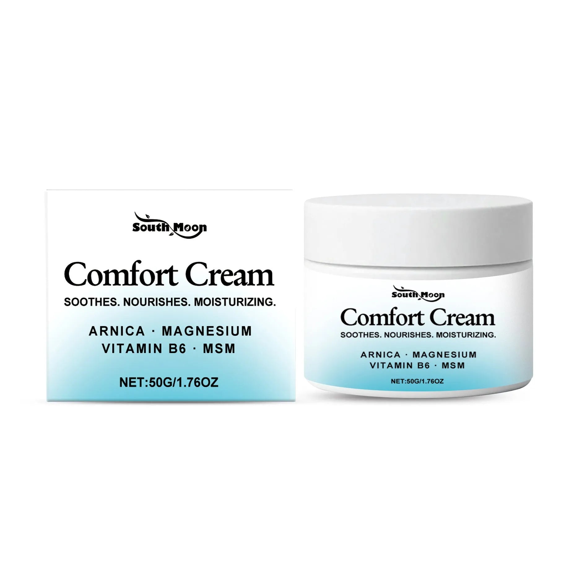 Comfortable Moisturizing Cream 50g jar with Shanjinchehua and Glycerol for skin hydration.