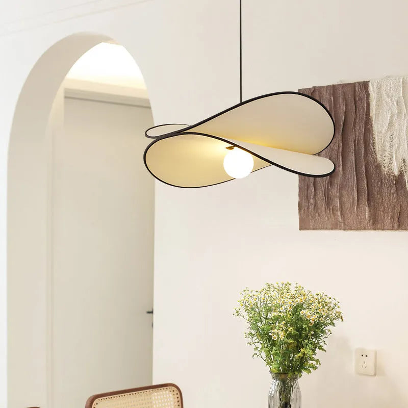 Modern French style fabric chandelier pendant light in 40cm size with warm light, hung in a bedroom