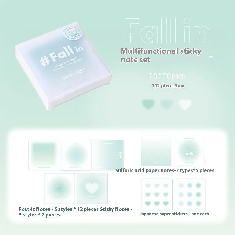 Square multifunctional notepad stationery set with gradient coloured sheets and sticky notes