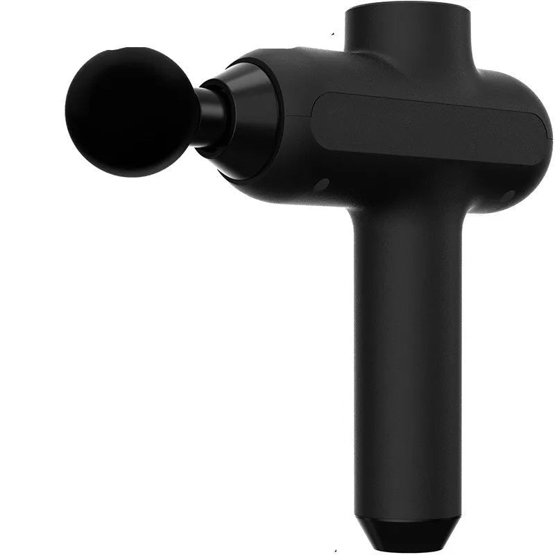 Rechargeable electric muscle massager with six different coloured massage heads on a black unit.