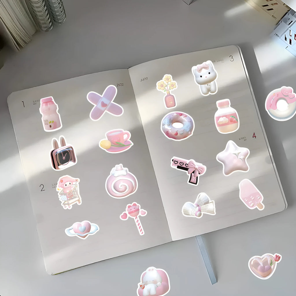 Light pink girl heart 3D decorative stickers showing realistic dimensional design