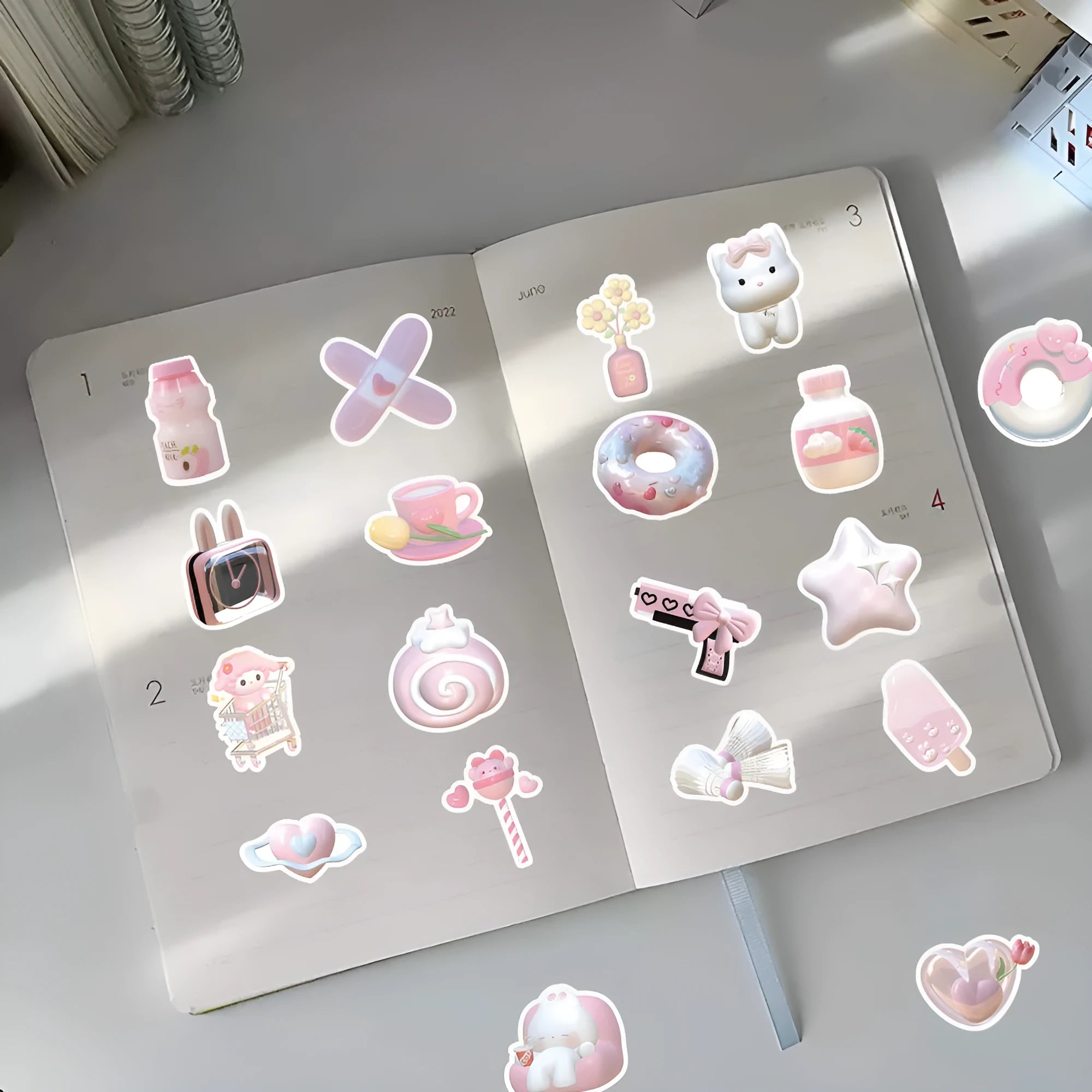 Light pink girl heart 3D decorative stickers showing realistic dimensional design