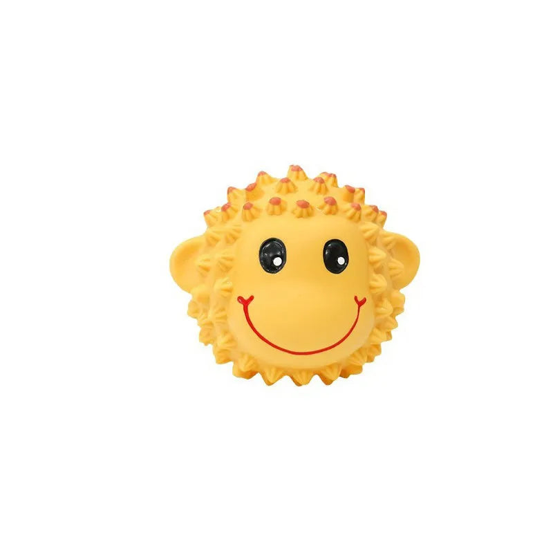 Set of four colourful animal-shaped latex dog toys with spiky surfaces for dental cleaning