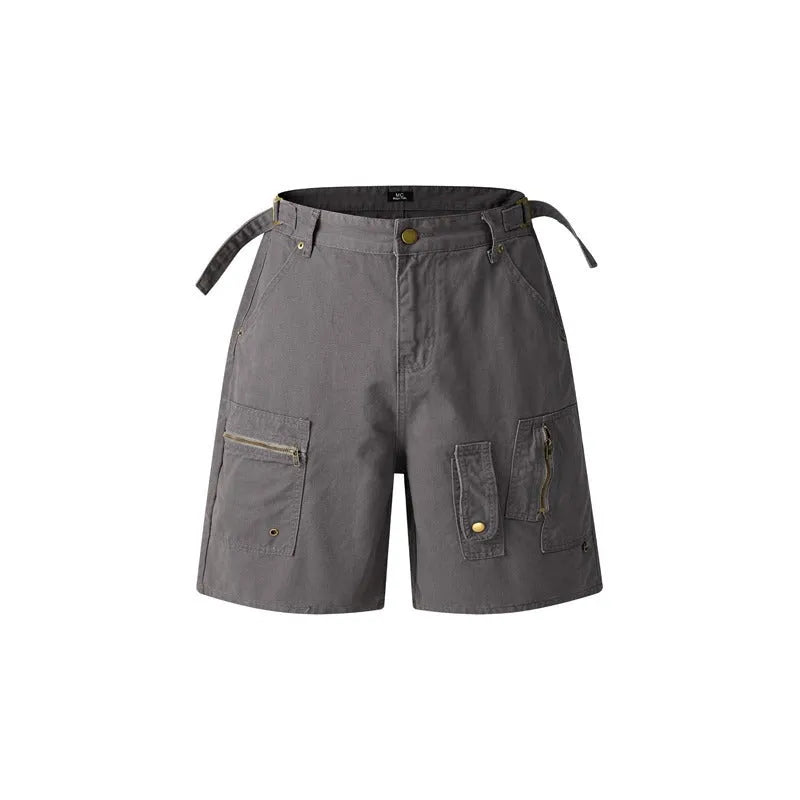 Retro workwear shorts in washed cotton cloth with loose fit and zipper waist in multiple colours
