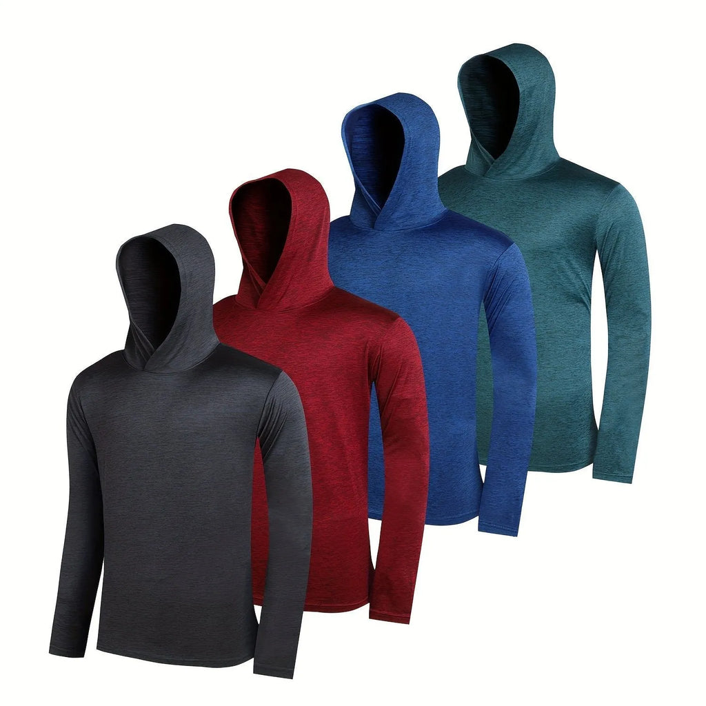 Men's 4-piece lightweight hoodie set in elastic polyester fabric with mix of hooded and regular tops