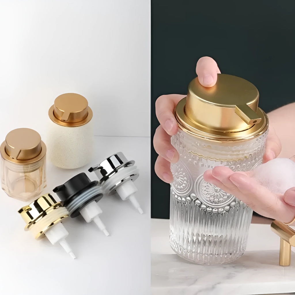 ABS plastic facial cleanser foam pump with large pump head in gold finish