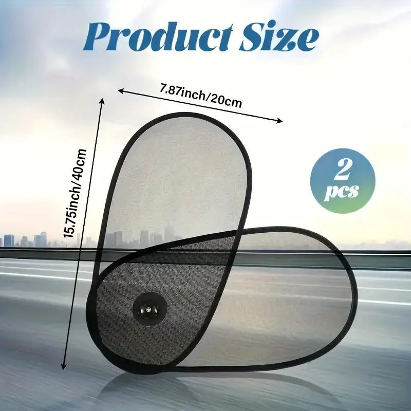 Black breathable mesh car window shade for baby protection on side windows with suction cup attachment