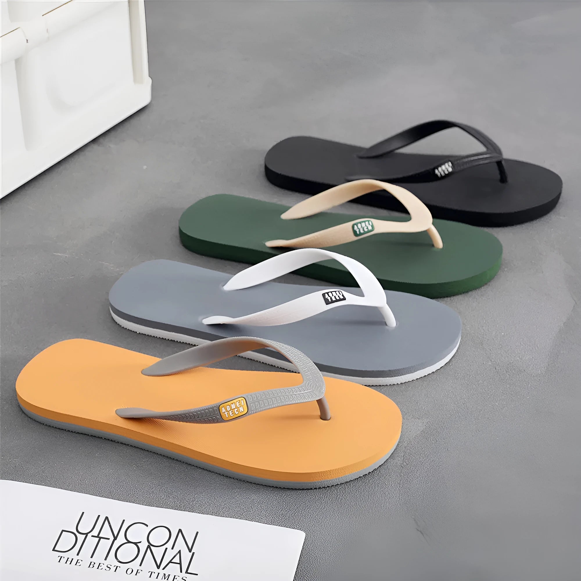 Men's non-slip rubber flip-flop beach slippers with EVA upper in gray, open-toe style