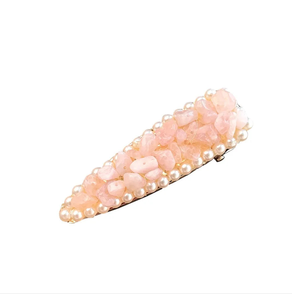 Crystal stone hairpin with metal base, 8cm length, available in four colours green, pink, purple, yellow