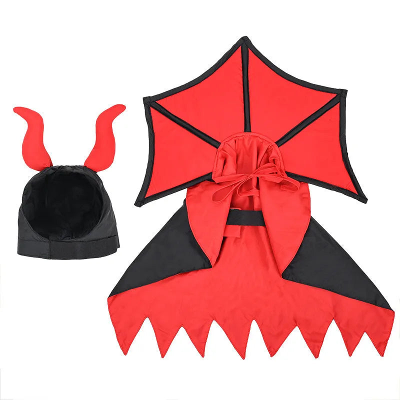 Pet vampire costume set with black polyester cloak and hat for dogs and cats