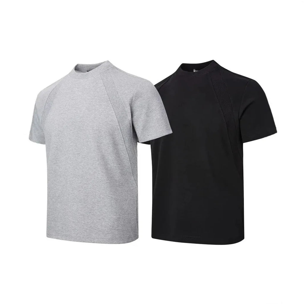 Air layer stitching short sleeve top in loose fit available in black, white, and grey