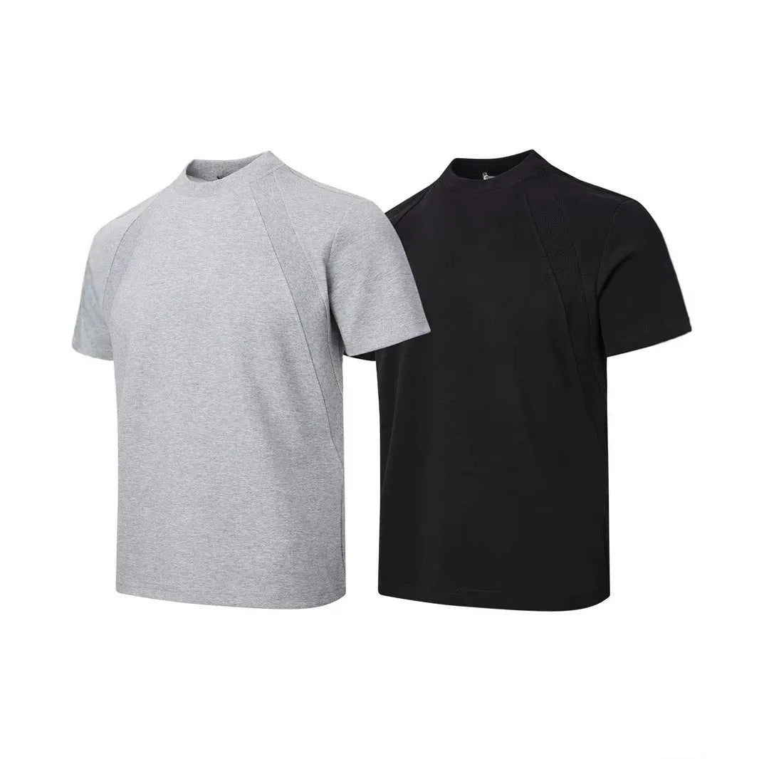 Air layer stitching short sleeve top in loose fit available in black, white, and grey