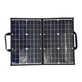 Black foldable 40W solar panel showing compact folded dimensions with protective storage bag