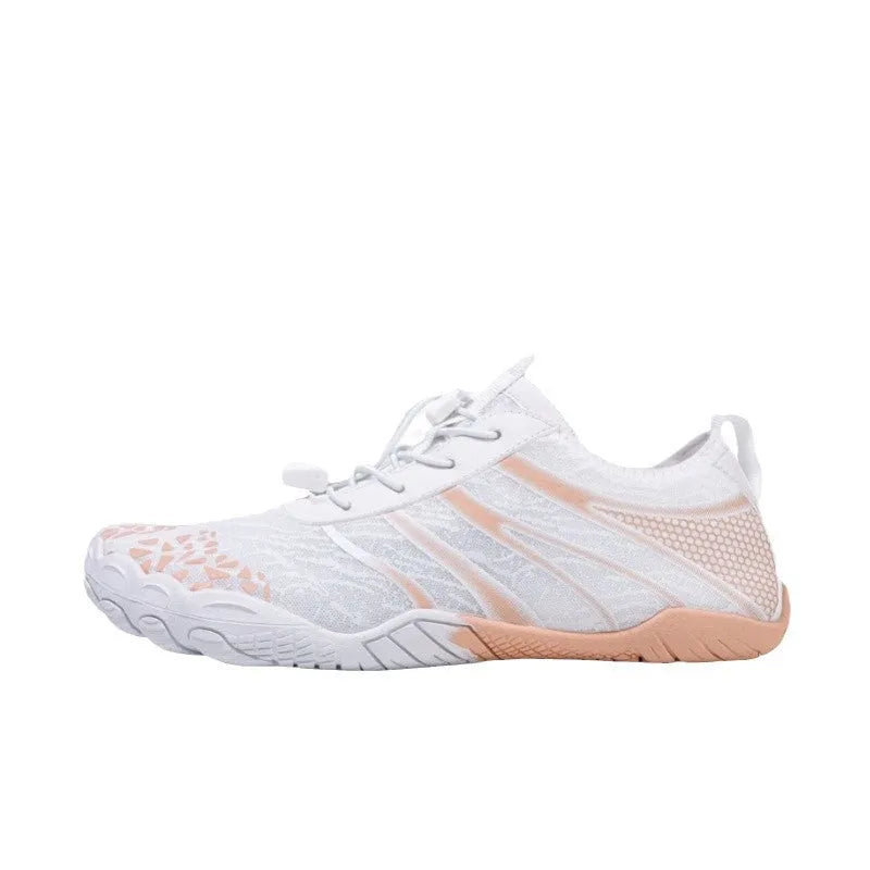 Unisex casual beach running shoes in Lycra stretch fabric, shown in beige colour.