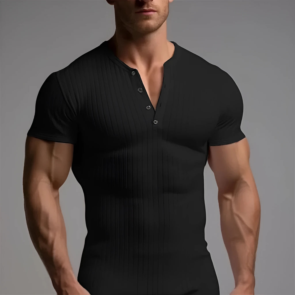 Men's slim-fit short-sleeve sports T-shirt in polyester, shown in army green colour.