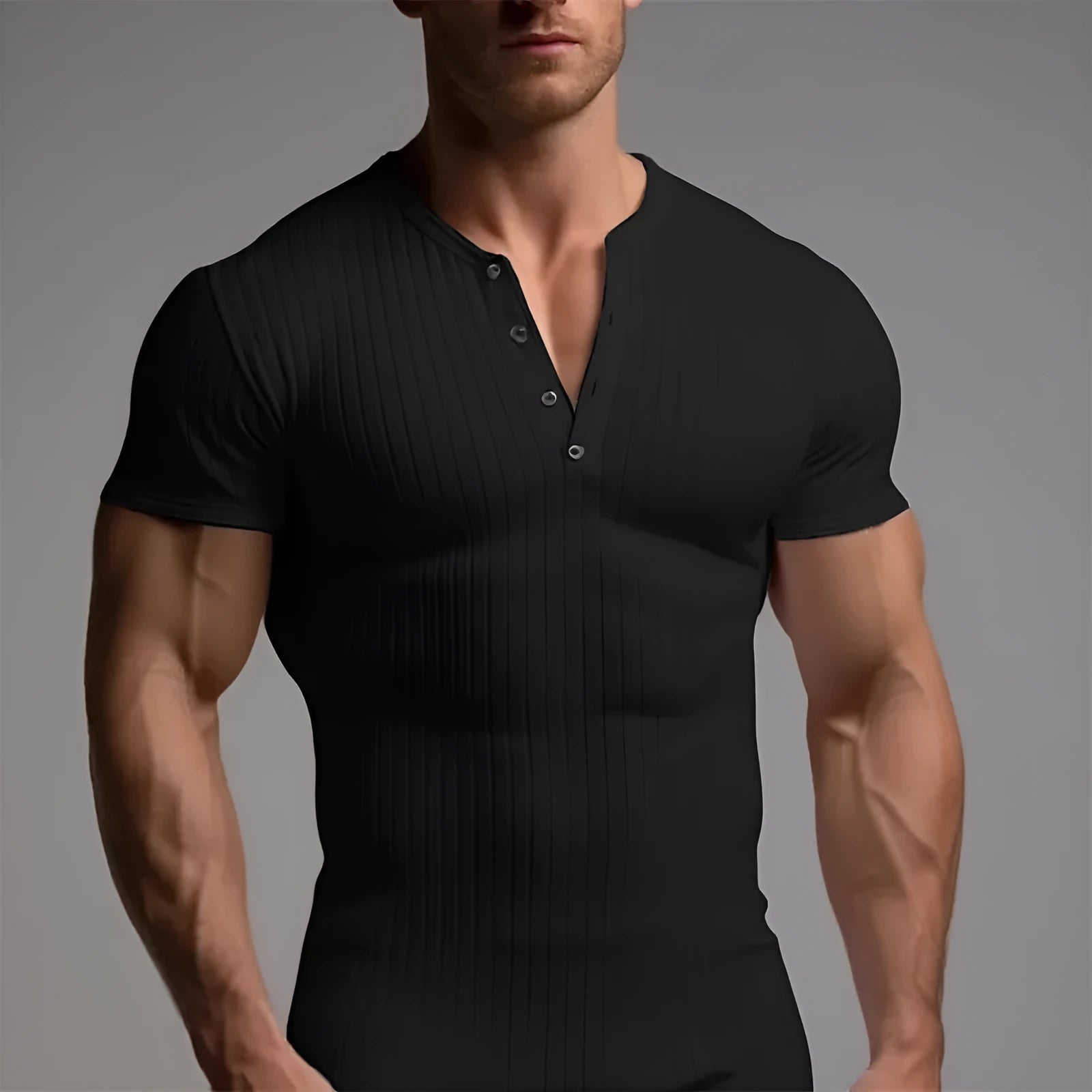 Men's slim-fit short-sleeve sports T-shirt in polyester, shown in army green colour.