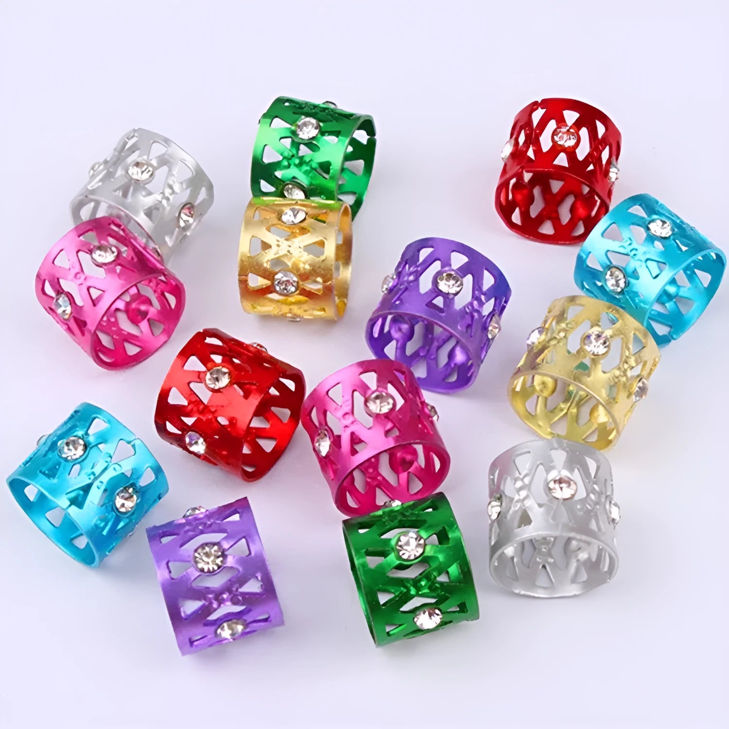 Hollow jeweled aluminum hair ring in seven colours for unisex wig decoration