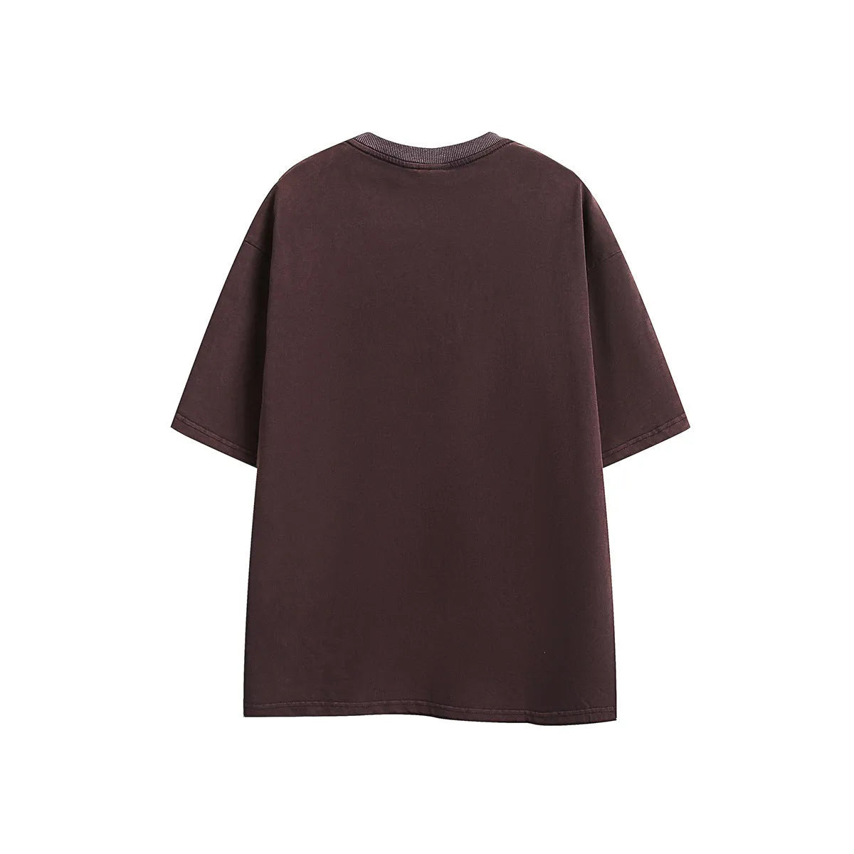 Retro loose fit short-sleeved t-shirt with embroidery on washed cotton fabric in purple.