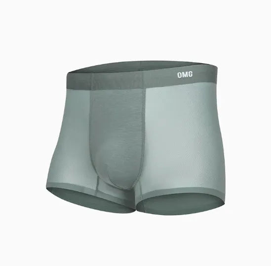 Men's seamless antibacterial sports underwear shorts in black, blue, green, and silver colours.