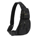 Men's nylon outdoor multi-functional shoulder messenger bag in black with extended storage
