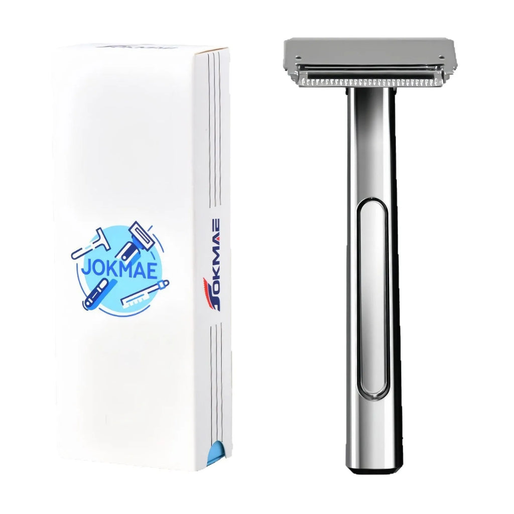 Double-layer half-blade knife holder manual suspension head shaver in silver metal finish