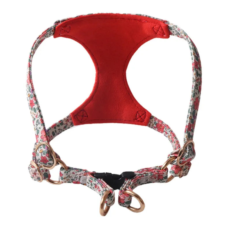 Super Beautiful Floral Series pet harness suit with leash in orange for small dogs