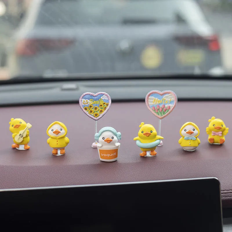 Cute PVC duckling car interior decoration set with six cartoon ducks and Hello sign