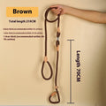 Brown nylon dog leash with hand loop, shown at full 2.1 metre length.