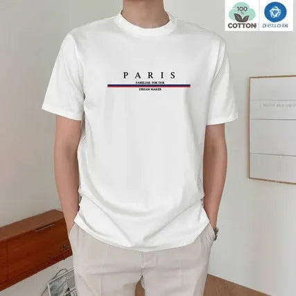 Men's loose fit pure cotton t-shirt with a printed letter design on the chest, shown in apricot colour.