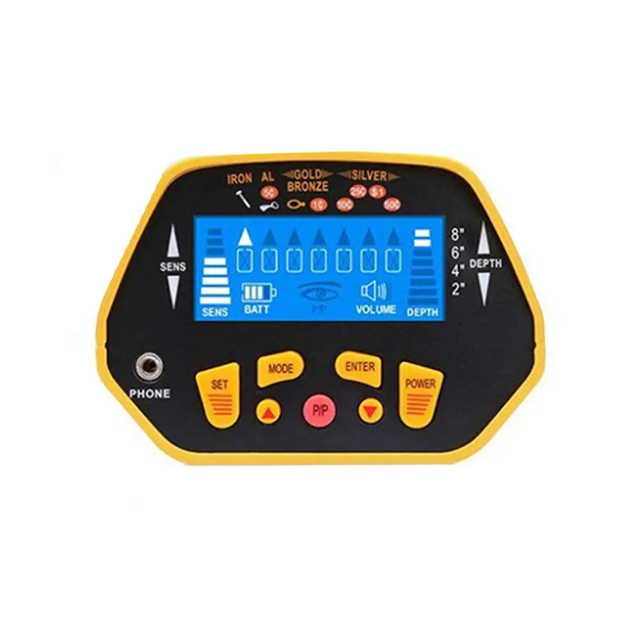 GC1028 professional metal detector with black and yellow colouring and LCD display