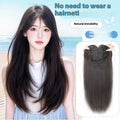 Black long straight high layered full-head wig for women with wear-free hair net
