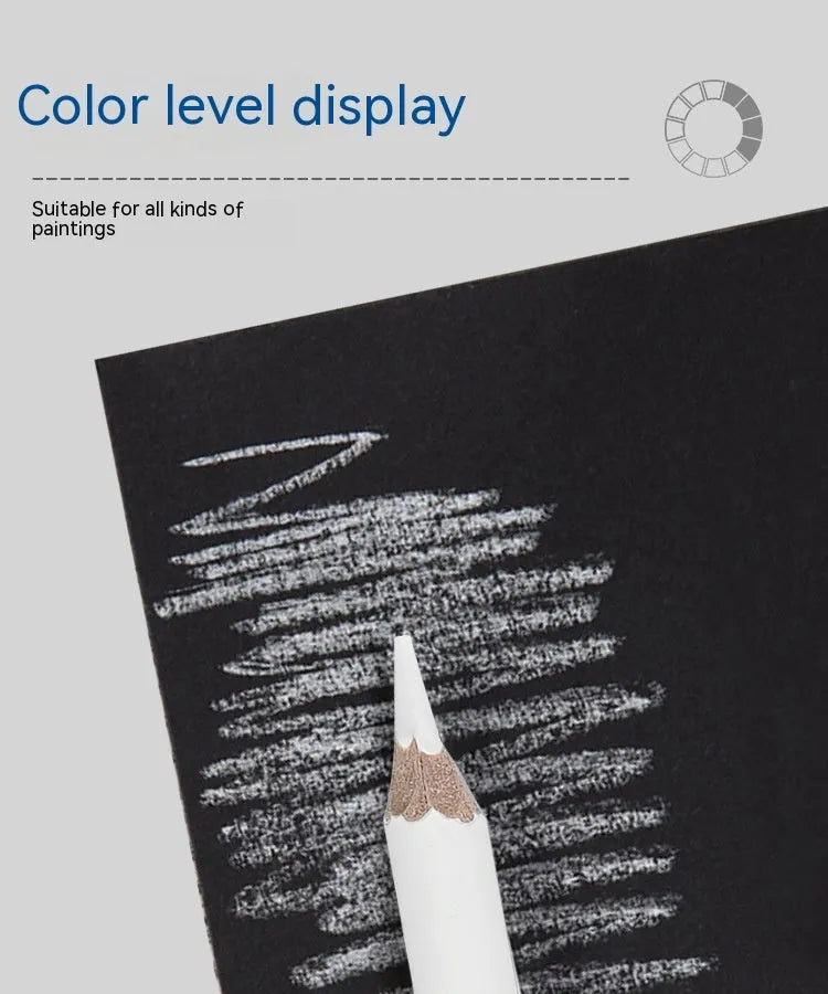White charcoal pencil highlighting pen with wooden shell showing three pencils in packaging