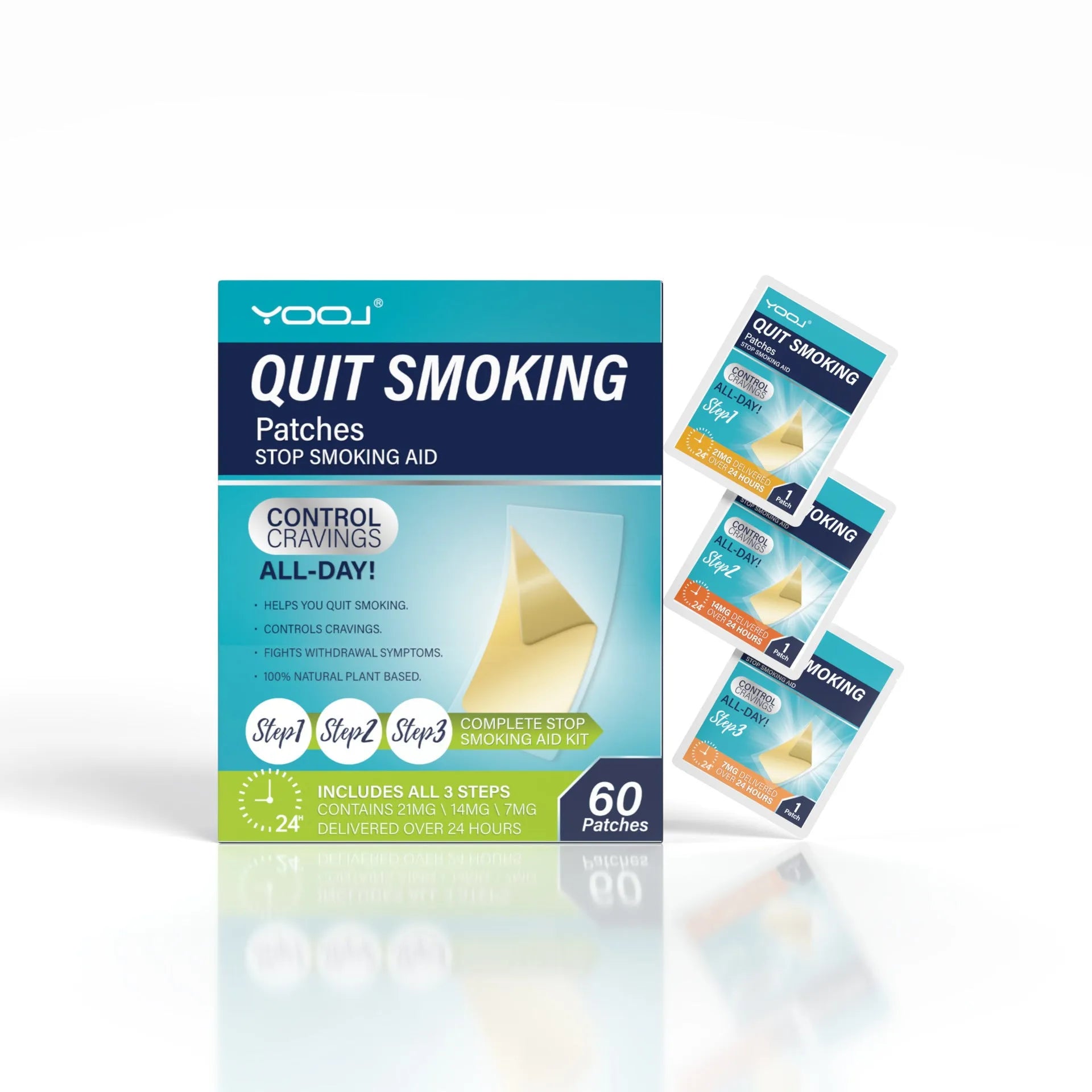 Box of 30 plant extract nicotine replacement patches for smoking cessation.