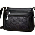 Butterfly black PU shoulder messenger bag with embossed detailing and sewing thread accents