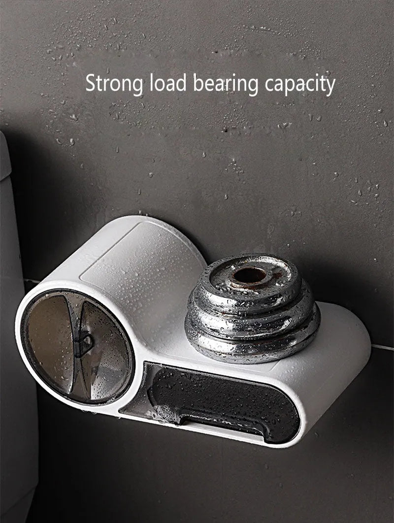 White plastic toilet roll holder with streamline curve and non-slip place, no-punching installation