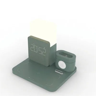 3-in-1 wireless charging stand for phone, earbuds and smartwatch in dark green, light green or black