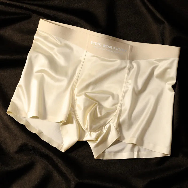 Men's colourblock Ice Silk underwear in blue, shown laid flat to display seamless design.