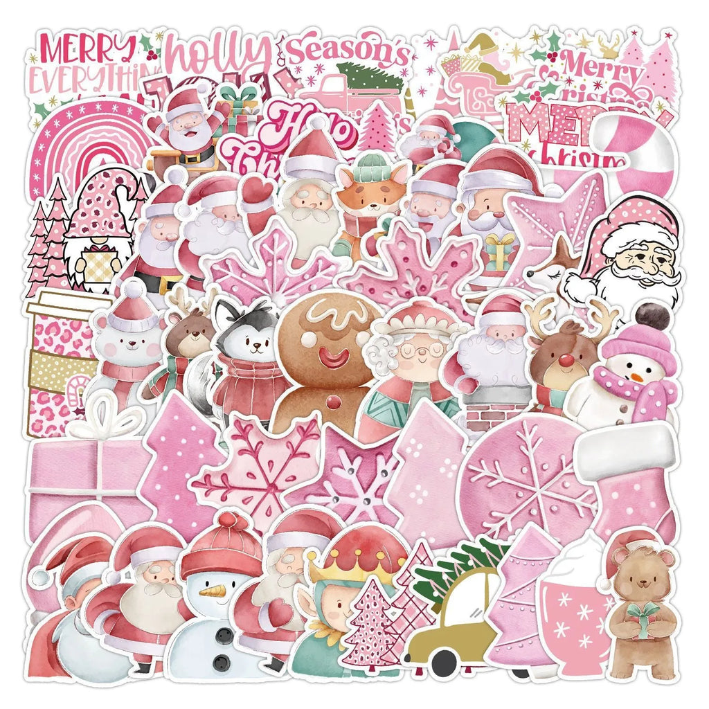 Set of 50 cute style waterproof Christmas decoration stickers ranging from 4cm to 8cm in size.