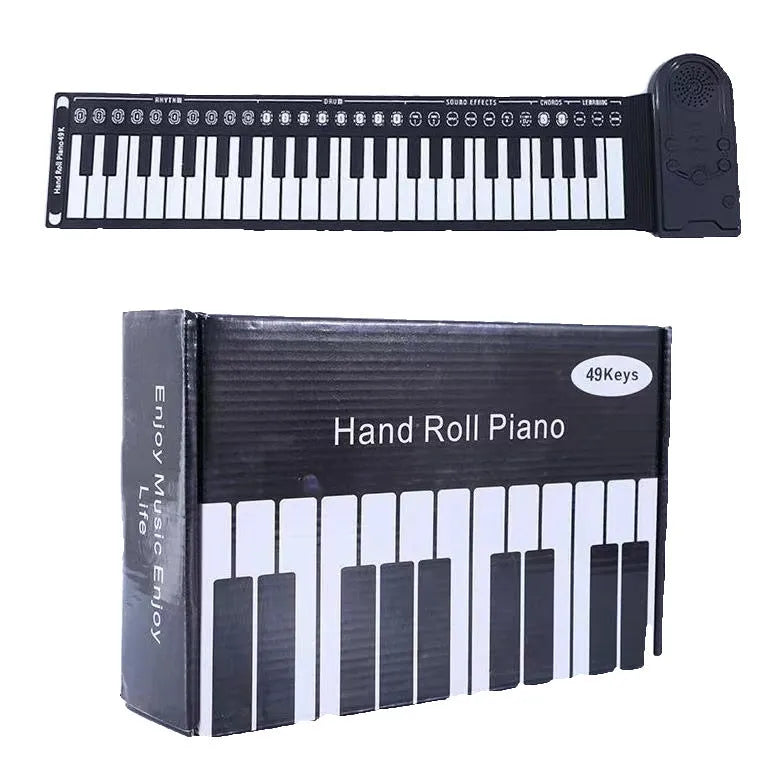 Portable folding 49-key electronic keyboard with built-in speaker in gloss black colour