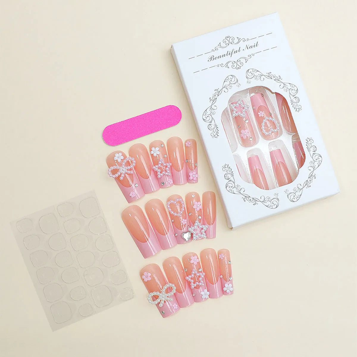 French spot drill bow wear nails with love pattern in XB-70-48 colour including plastic armour case