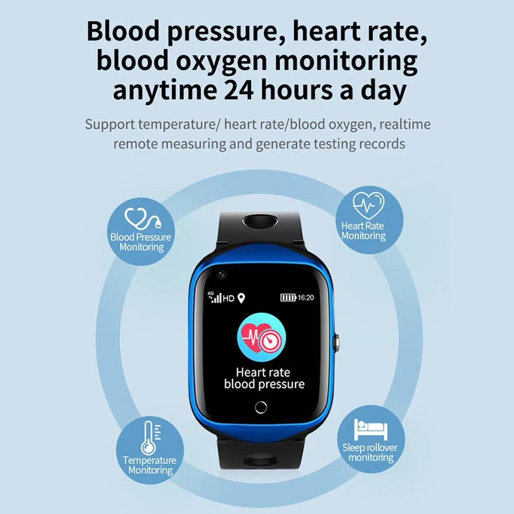 Square elderly smartwatch with GPS positioning and cellular calling on silicone strap