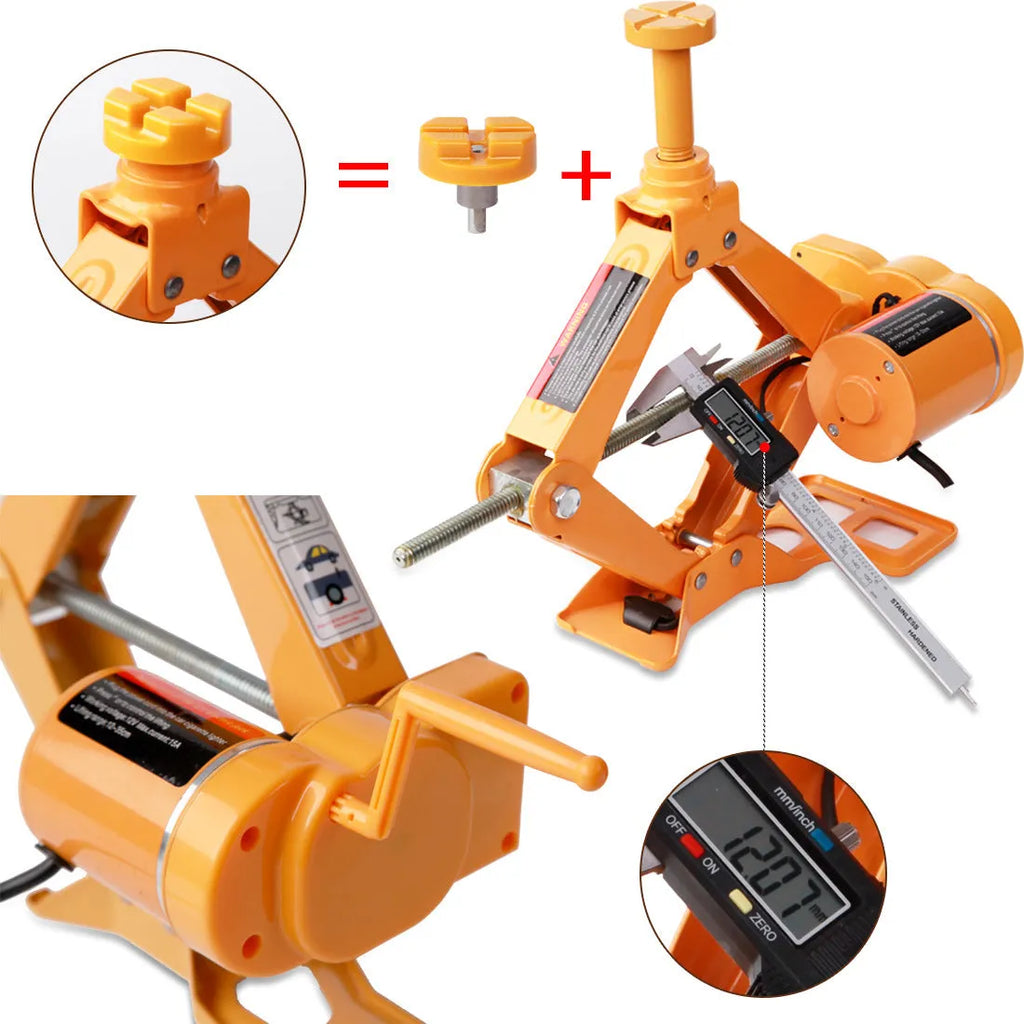 Yellow electric car jack set with electric wrench for vehicle maintenance and tyre changes